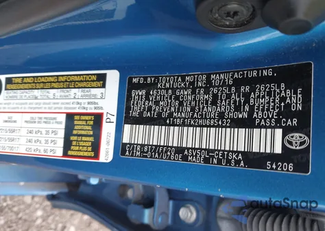 2017 Toyota Camry Se from USA, damaged, VIN 4T1BF1FK2HU685432